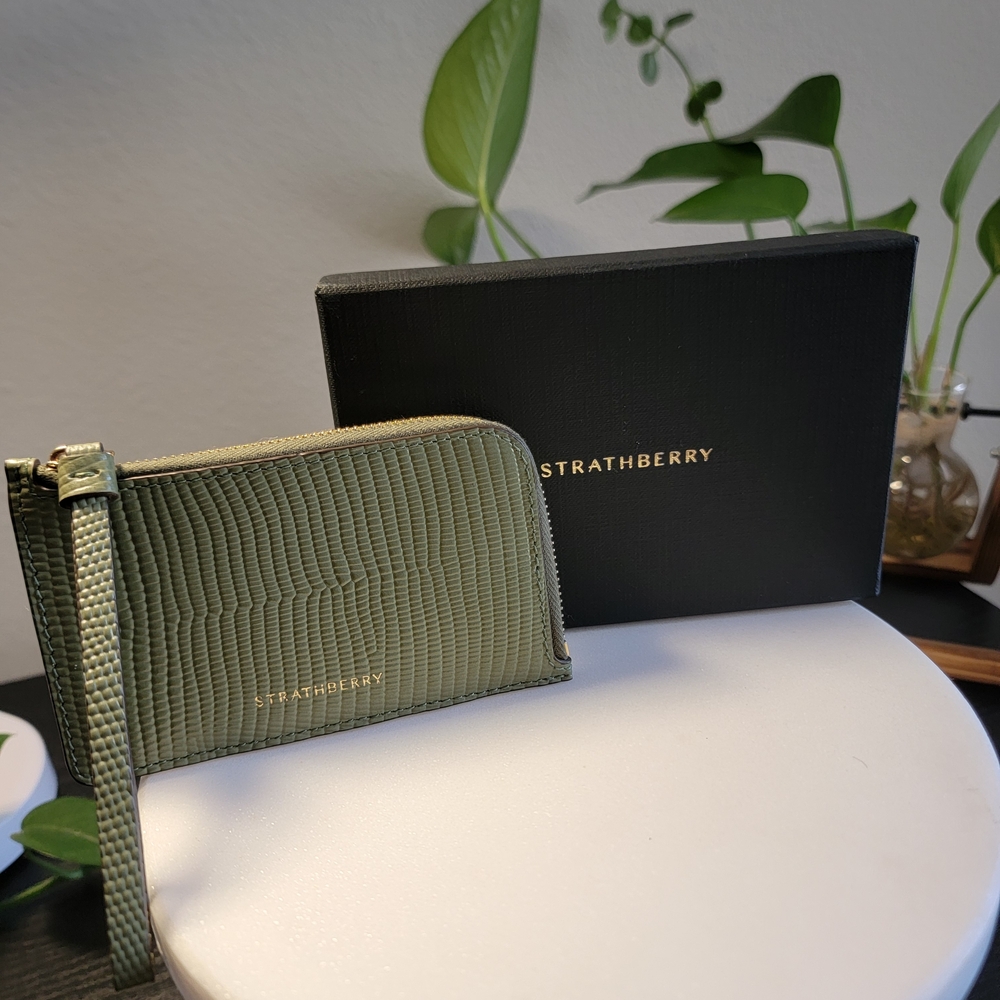 Strathberry Princes Street Purse - Olive Lizard Embossed Leather (Full Set)